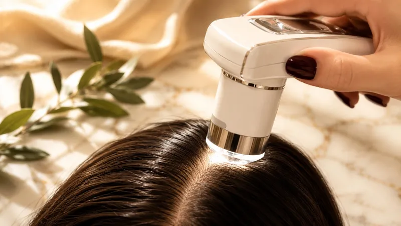 Trichoscope examining the scalp during a hair-loss assessment
