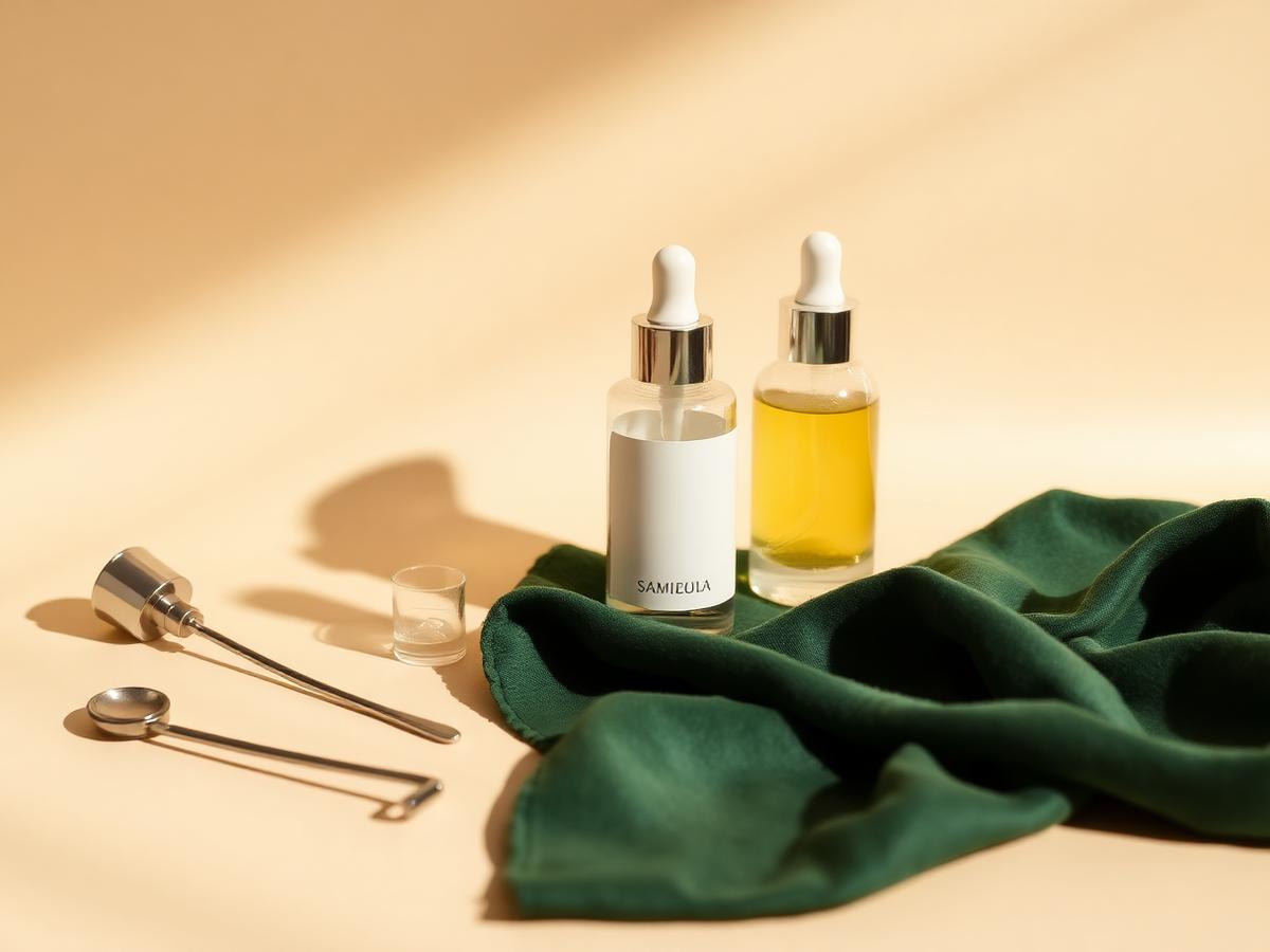 Treatment serums and dermatology instruments used at the clinic